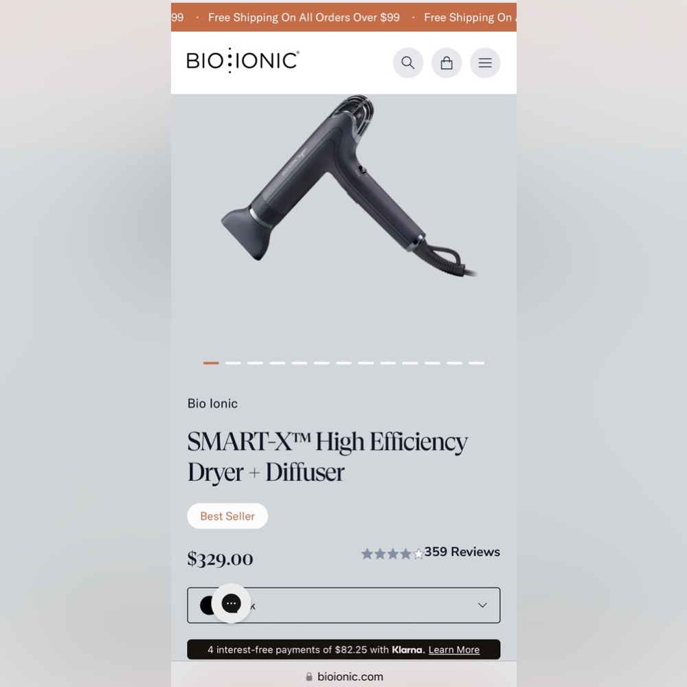 BioIonic hair dryer with box